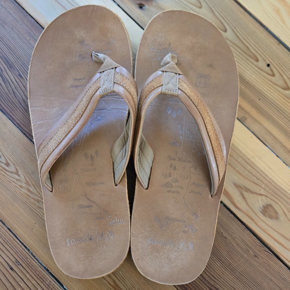 Sanuk Tow’d Up Airstream Brown Leather Flip-Flops - Picture 4 of 7